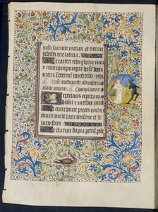 Blad uit een Getijdenboek: Engel die een Duivel Achtervolgt recto en Twee Duivels verso, ca. 1460 door Coëtivy Master