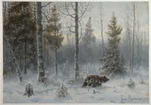Beer in het winterbos, 1907