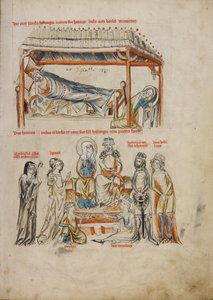 Heinrich slaapt en Hedwig bidt. Heinrich en Hedwig met hun kinderen, 1353