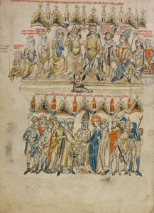 Familie van Berthold IV van Merania. Het huwelijk van Hedwig en Heinrich, 1353 door Court workshop of Duke Ludwig I
