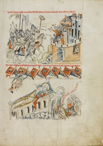 De Tartaren dragen het hoofd van Heinrich voor Kasteel Liegnitz; Sint Hedwig ziet in een droom de ziel van haar zoon naar de hemel gedragen worden