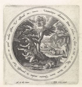 Adam en Eva verbergen zich voor God