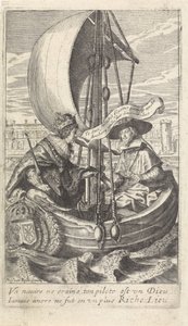 Koning Lodewijk XIII en kardinaal Richelieu in een schuit