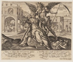 Felicitas et Opulentie Typus, van Tijd met deugden en ondeugden door Crispijn van de Passe I