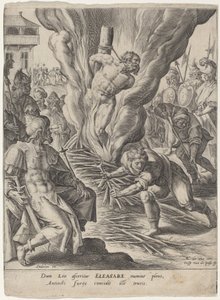 Eleazar verbrand door Antiochus door Crispijn van de Passe I after Maarten de Vos