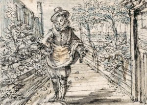 Een modieus geklede jongeman wandelt in een rozentuin in de stad door Crispin I de Passe