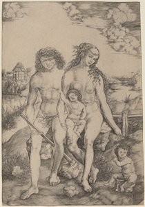 Adam en Eva met de Kinderen Kaïn en Abel door Cristofano Robetta