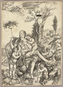 Een allegorie van overvloed door Cristofano Robetta