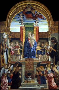 De Maagd en het Kind op de Troon met God de Vader en Heiligen Hilarius en Johannes de Doper, 1499