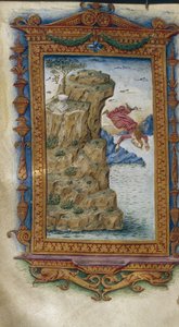 Sappho werpt zichzelf in zee Illustratie voor De Heroides van Ovidius, 1485-1499 door Cristoforo Majorana