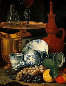 Stilleven met schalen en fruit door Cristoforo Munari