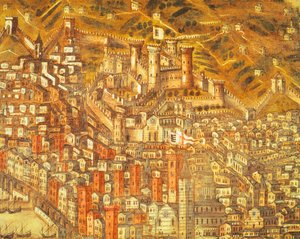 Uitzicht op Genua en zijn kasteel (detail) 1597