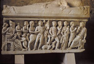 Hippolytus en Phaedra, detail van de zijkant van een sarcofaag