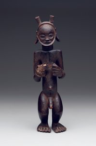 Rituele container in de vorm van een staande mannelijke figuur door Culture Chokwe