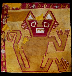 Precolumbiaanse kunst, Nazca beschaving: fragment van stof met zoomorfe voorstelling door Culture Nazca