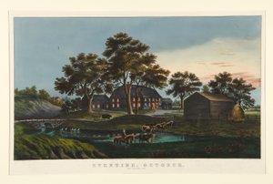 Avond - Oktober / De Dorpsherberg door Currier and Ives