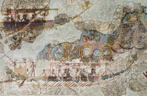Vloot van schepen, fresco uit Thera, Zuidelijke Cycladen, Griekenland door Cycladic Cycladic