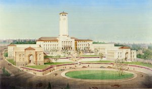 Voorgesteld plan voor het Newport Civic Centre (aquarel op papier) door Cyril and Howitt Cecil (fl.1920) Farey