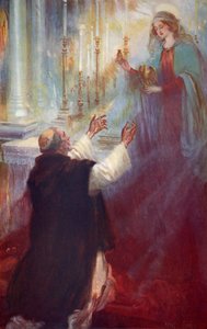 De legende van de Kroningsolie en de Ampulla: de maagd die verscheen aan Thomas Becket door Cyrus (after) Cuneo