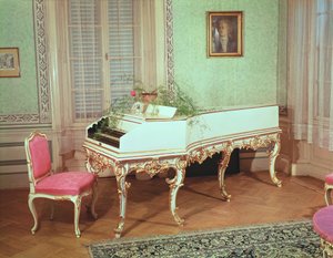 Kamer met het klavecimbel gebruikt door Mozart in Praag