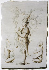 Een koning, sculptuur uit het Paleis, Palenque, Chiapas, Mexico door D.K. (after) Bonatti