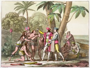 Christoffel Columbus met inheemse Amerikanen door DK Bonatti