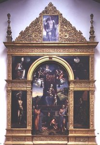 Maagd en Kind op de troon met Heiligen door D. and Garofalo Dossi