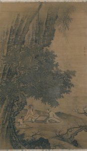 Landschap met Daoïstische onsterfelijken die Weiqi spelen door Dai Jin