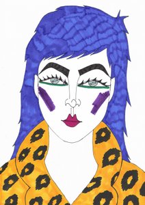Blauw haar, 2018 (viltstift op papier) door Daisy de Villeneuve