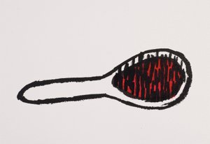 Haarborstel, 2017 (zwarte en rode india-inkt op papier) door Daisy de Villeneuve