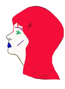 Rood hoofd, 2017 (viltstift en photoshop op papier)