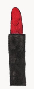Red Lipstick, 2017 (rode en zwarte india-inkt met gouden viltstift op papier) door Daisy de Villeneuve