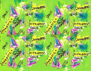 Space Invaders (aquarel, tape, pen, photoshop) door Daisy de Villeneuve