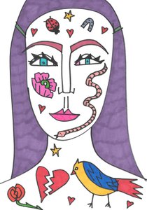 Tattoo gezicht (viltstift op papier) door Daisy de Villeneuve