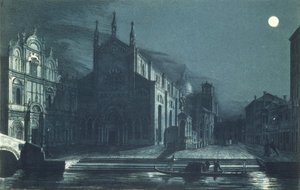 Nachtelijke scène van de kerk van SS. Giovanni en Paolo, Venetië, gegraveerd door Brizeghel door Dalda (after)
