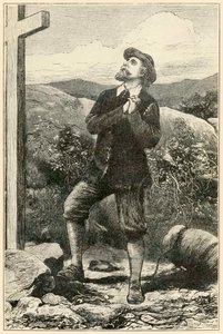 Christian voor het kruis" uit "De Pelgrimsreis Van Deze Wereld, Naar Die Welke Komt" door John Bunyan
