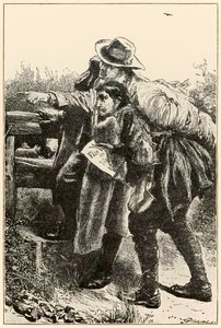 Evangelist wijst de weg uit De Pelgrimsreis Van Deze Wereld, Naar Die Welke Komt door John Bunyan (1628-1688) illustratie door Thomas Dalziel (1823-1906)