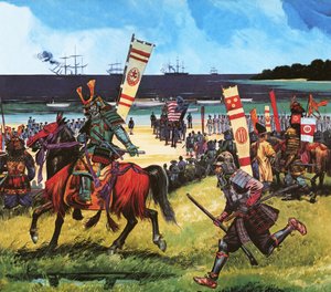 Amerikanen komen aan in wat nu de Baai van Tokio is op 8 juli 1853 door Dan Escott