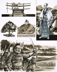 De handel van de samoerai is roven en geweld (gouache op papier) door Dan Escott