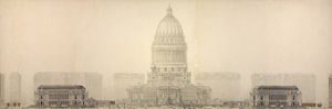 Plaat 131 uit Het Plan van Chicago: Chicago. Verhoging toont de groep gebouwen door Daniel Burnham