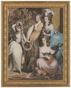 Een portret van Mary Sturt van Crichel (1740-1807) met haar drie oudste kinderen, Diana, Mary en Humphry