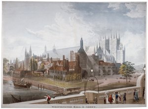 Uitzicht op Westminster Hall en Abbey, vanaf Westminster Bridge, Londen, 1819 door Daniel Havell