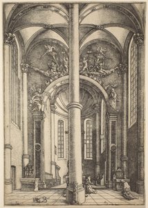 Interieur van de kerk van Sint-Katharina met parabel van de Farizeeër en de tollenaar door Daniel Hopfer