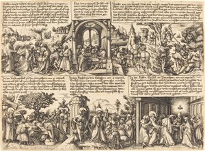 Jezus Christus geeft de missie aan de apostelen en andere scènes uit het Nieuwe Testament door Daniel Hopfer