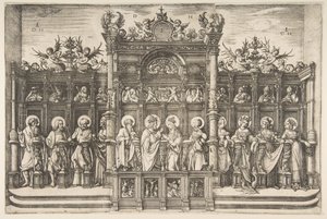 Grote koorbank met Christus die de Maagd zegent door Daniel Hopfer