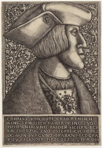 Portret van keizer Karel V, uit «Opera Hopferiana [...]» door Daniel Hopfer