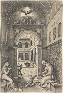 De Maagd en Kind met Sint Anna bij een Portaal door Daniel Hopfer