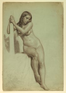 Tekening, vrouwelijk naakt op een kruk, 1858 door Daniel Huntington
