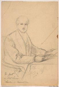 Tekening, Robert Lenox zittend aan een bureau voor het portret van de Kamer van Koophandel, 1865