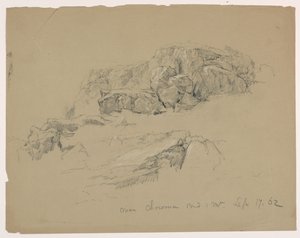 Rotsrichel bij Chocorua-vijver en berg door Daniel Huntington